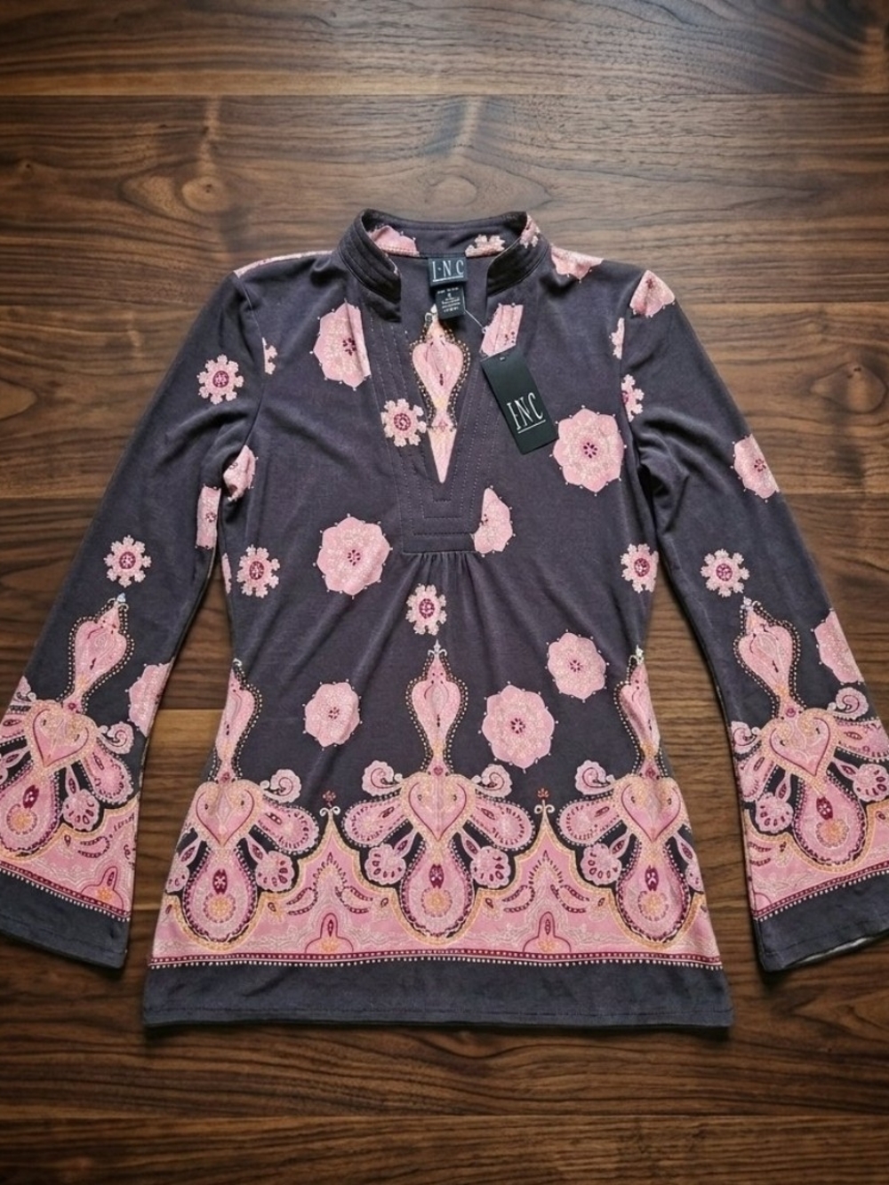 NWT Vintage Y2K INC Paisley Bell Sleeve Tunic Top🌸